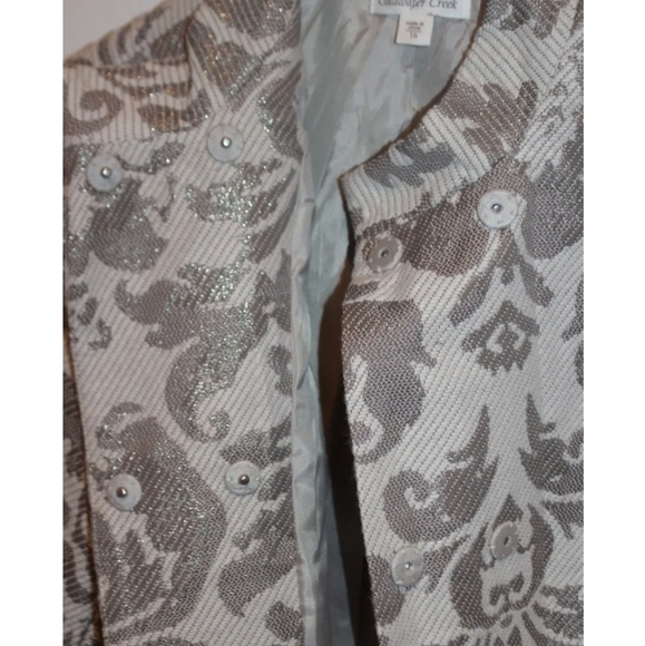 COLDWATER CREEK Womens Champagne Met Gold Jacquard Wool Blend Blazer Jacket 16 - Picture 2 of 7